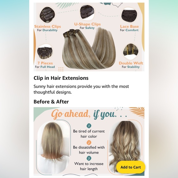 22 inch human hair extensions 7pcs 120g light brown with blonde highlights - Picture 7 of 14